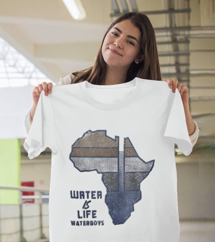 Waterboys Water Is Life Africa Map Mosaic Grid Distressed T-Shirt