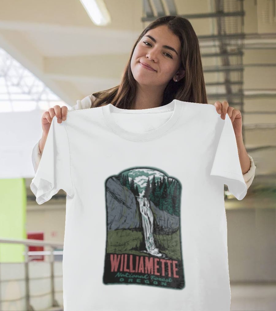 Williamette National Forest Oregon Waterfall Cliff Trees T-Shirt