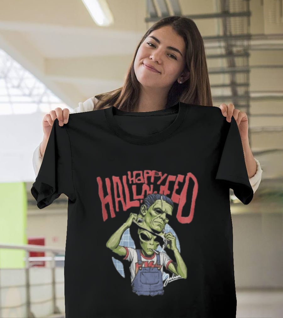 Happy Halloween Julian Green Alien Frankenstein Smoking Cigarette T-Shirt