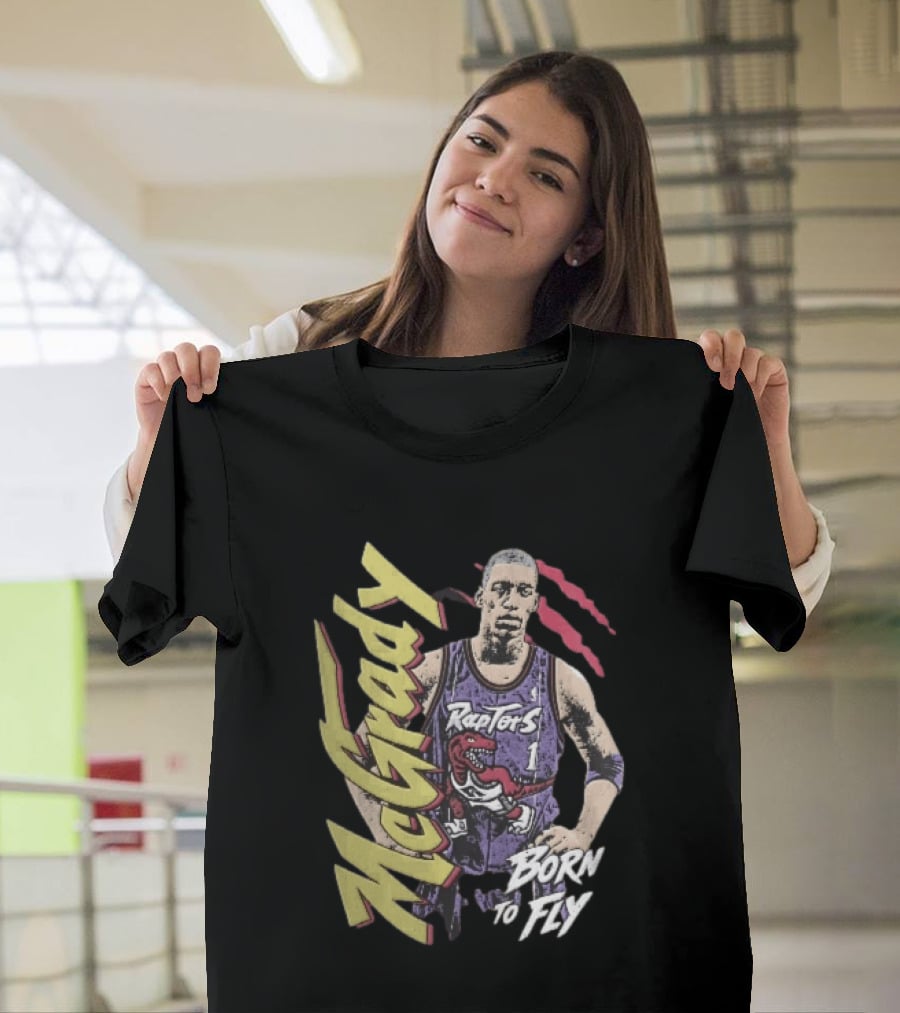 McGrady Raptors Born To Fly Distressed Red Claw Marks Grunge T-Shirt