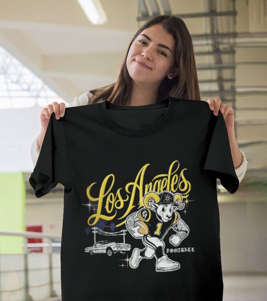 Los Angeles Rams Cartoon Ram Running Lowrider Car Football T-Shirt