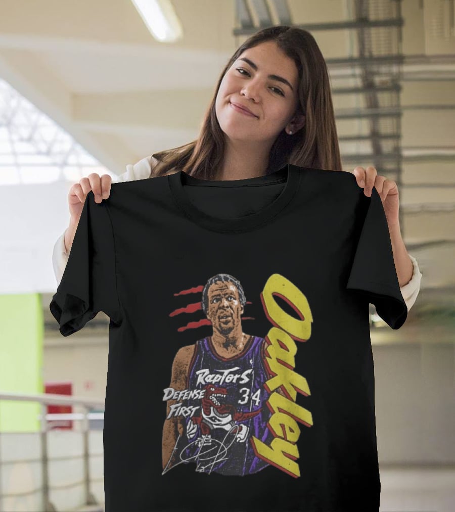 Toronto Raptors Charles Oakley Defense First Retro Halftone Red Claw Marks T-Shirt