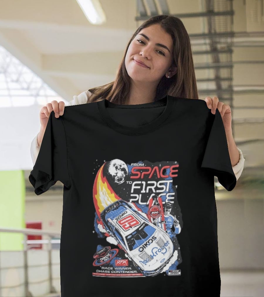 NASCAR From Space To First Place Ryan Preece RFK 2023 Race Winner Moon Flames Oikos 400 T-Shirt