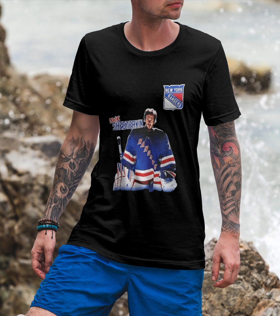 New York Rangers Igor Shesterkin NHL Goaltender Blue Uniform T-Shirt