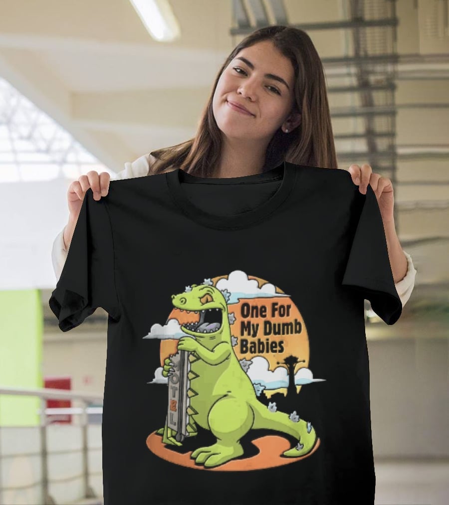 One For My Dumb Babies Motel Reptar Holding Thermometer Lucky 38 Sunset Cartoon T-Shirt