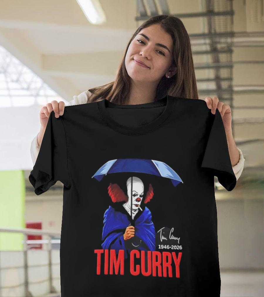 Tim Curry Pennywise 1946 2026 Memorial With Umbrella T-Shirt