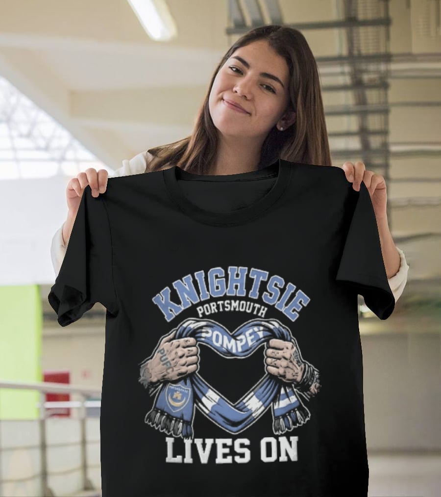 Knightsie Pompey Lives On Tattooed Hands Holding Portsmouth FC Scarf Heart Shape T-Shirt