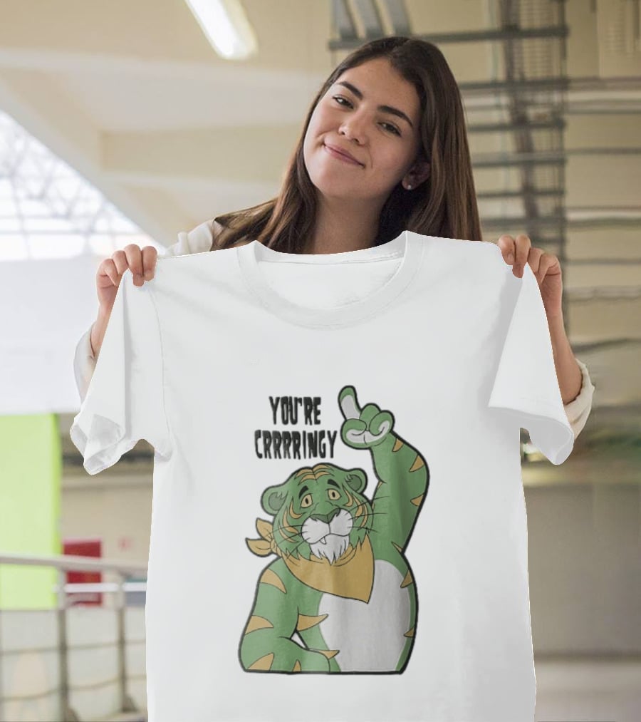 You're Crrrringy Green Tiger Pointing Paw Cartoon T-Shirt
