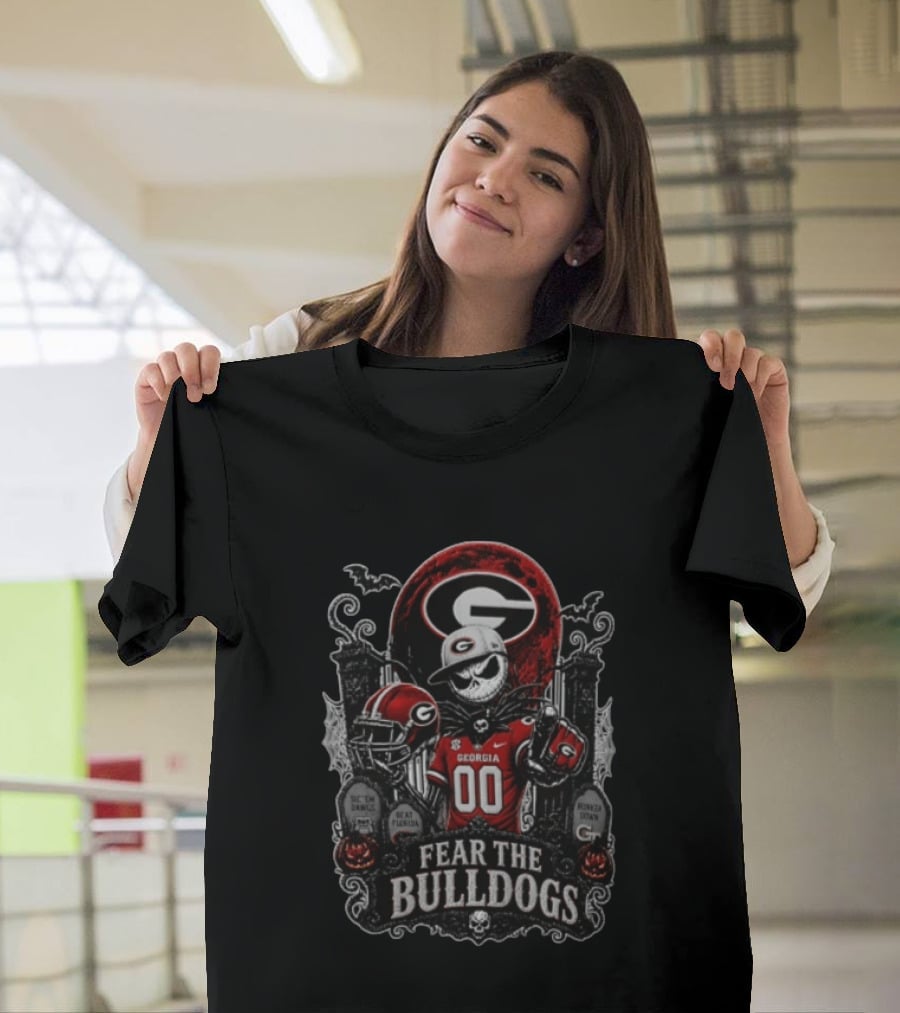 Fear The Bulldogs Georgia Bulldogs Halloween Jack Skellington Beat Florida Sic Em Dawgs Hunker Down T-Shirt