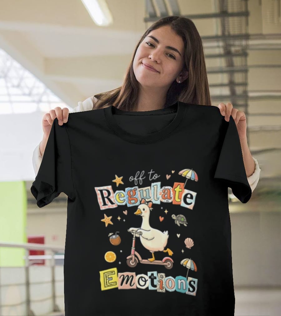 Off To Regulate Emotions Goose Scooter Ride With Tropical Beach T-Shirt