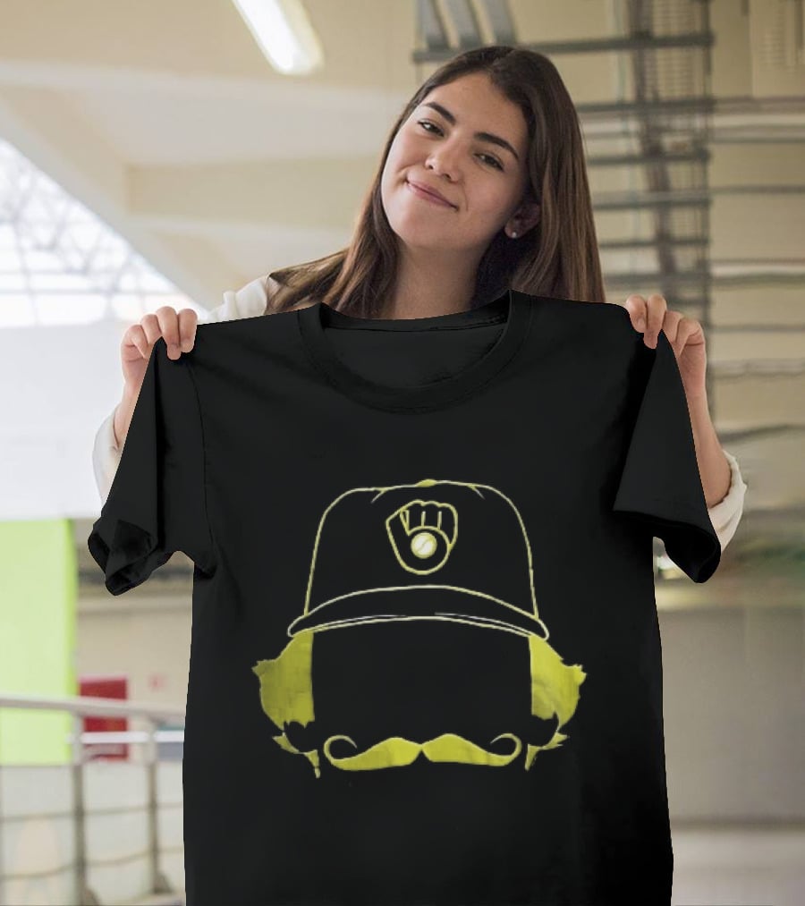 Milwaukee Brewers Iconic Logo Hat Mustache Hair T-Shirt