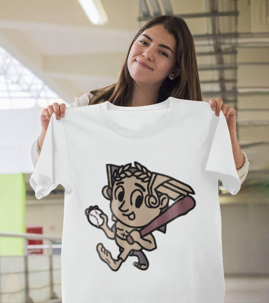 Baseball Player Running With Bat In Hand Cartoon T-Shirt