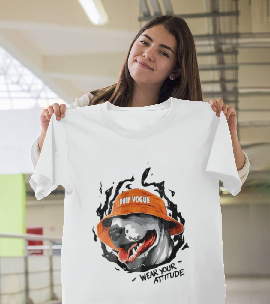 Drip Vogue Wear Your Attitude Dog Bucket Hat Trendy T-Shirt