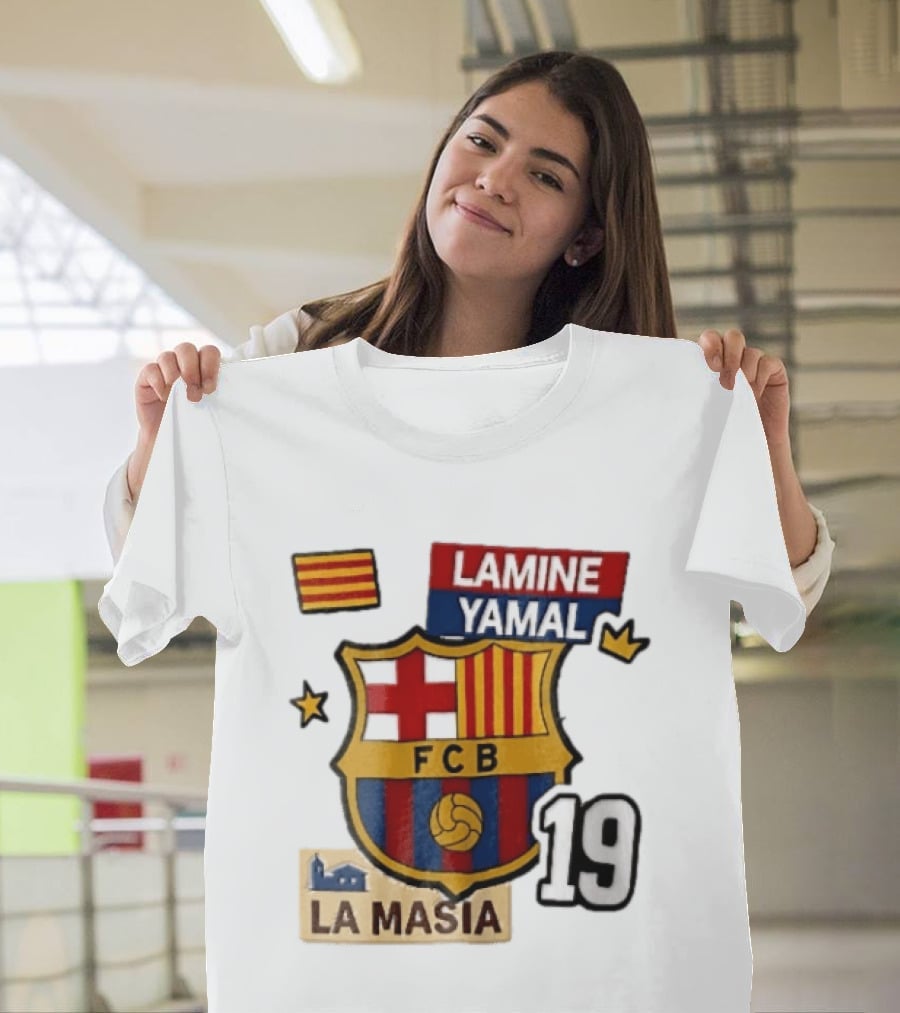 FC Barcelona FCB Lamine Yamal La Masia Number 19 Crown Flag T-Shirt
