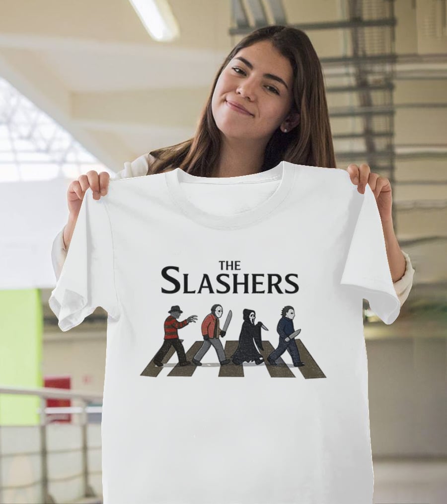 The Slashers Halloween Movie Michael Myers Ghostface Jason Voorhees Freddy Krueger Abbey Road T-Shirt