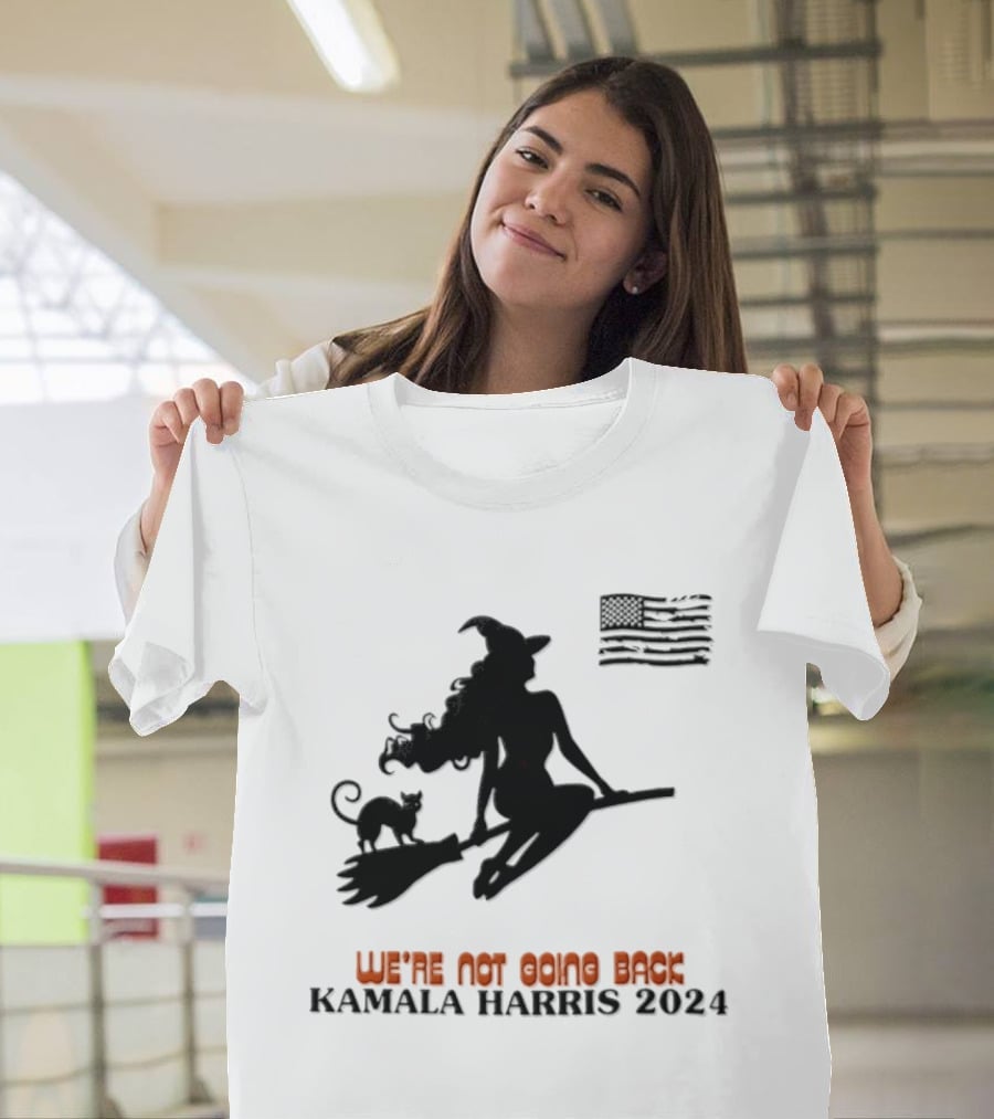 Kamala Harris 2024 Witch Cat We're Not Going Back Halloween T-Shirt