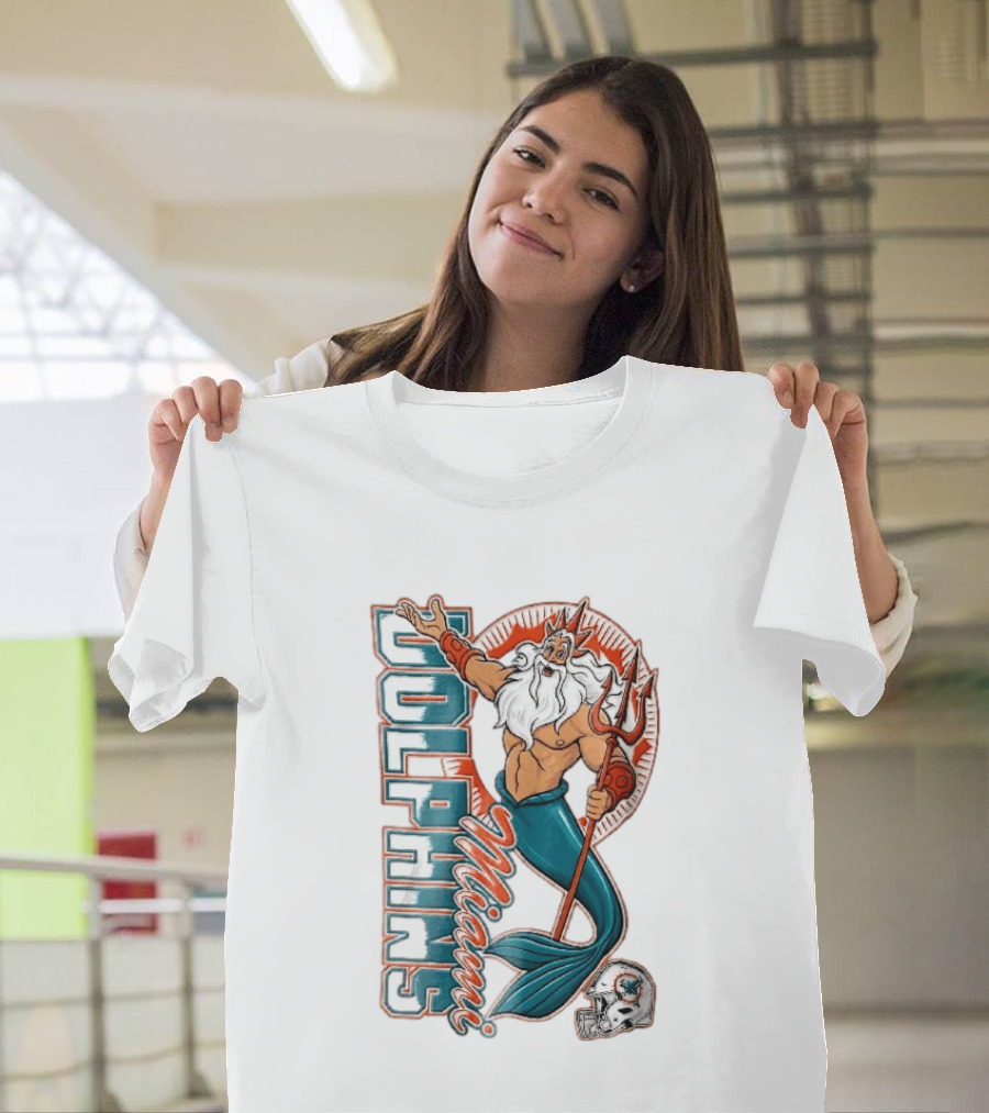 Miami Dolphins Poseidon Merman Trident Retro Sports Team T-Shirt