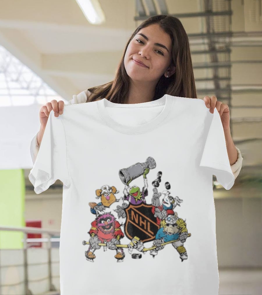 NHL Muppets Characters With Hockey Gear And Stanley Cup T-Shirt