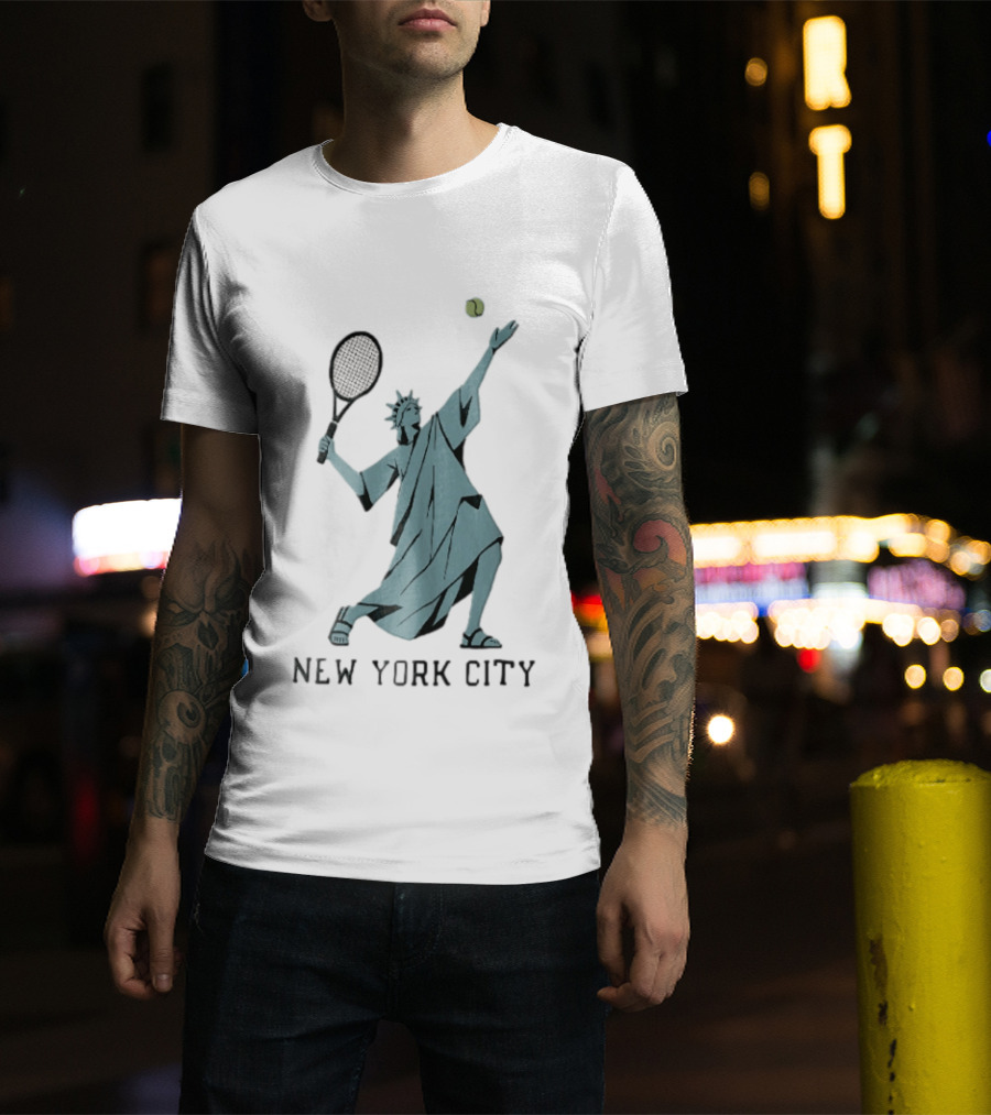 New York City Statue Of Liberty Playing Tennis T-Shirt