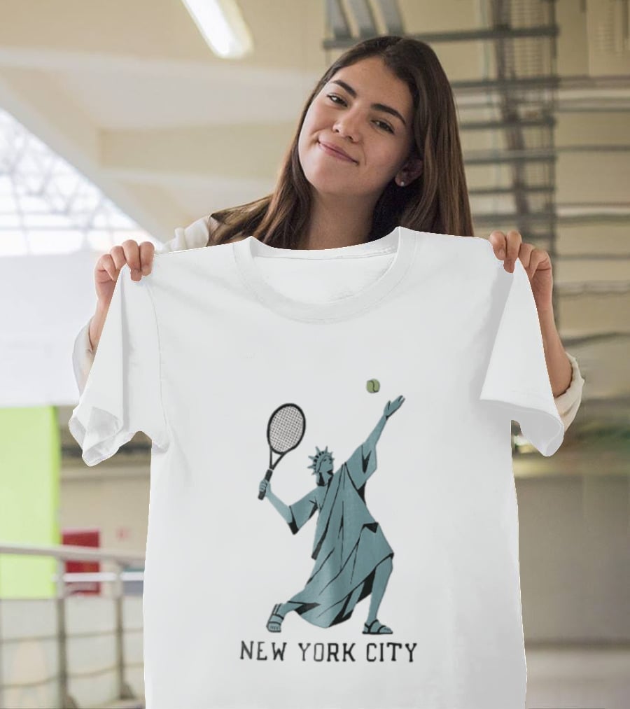 New York City Statue Of Liberty Playing Tennis T-Shirt