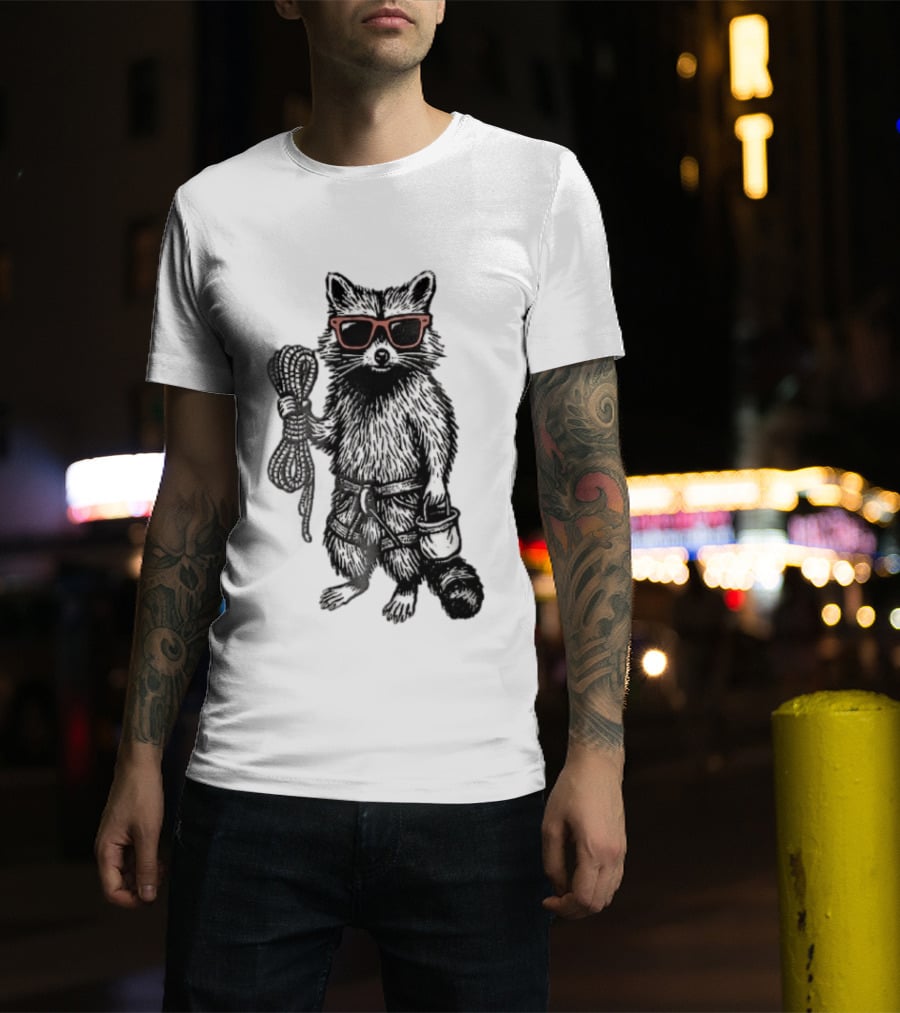 Raccoon Climber Rope Chalk Bag Sunglasses T-Shirt