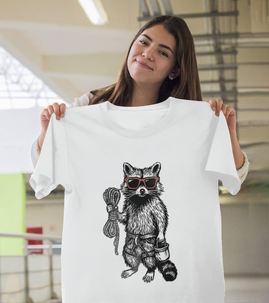 Raccoon Climber Rope Chalk Bag Sunglasses T-Shirt