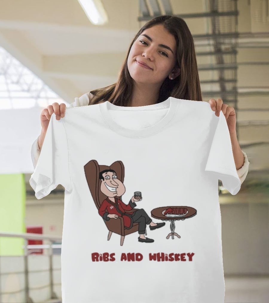 Ribs And Whiskey Cartoon Character With Drink T-Shirt