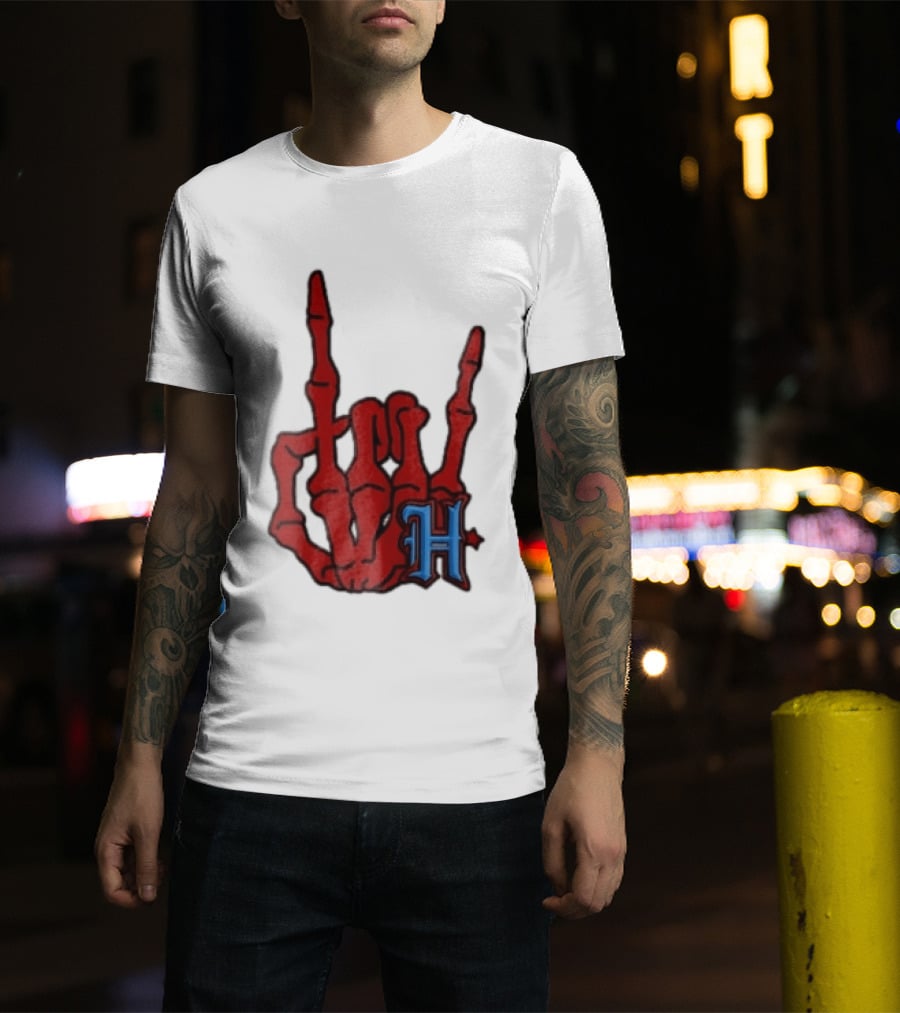 Red Skeleton Hand Sign With Blue H T-Shirt