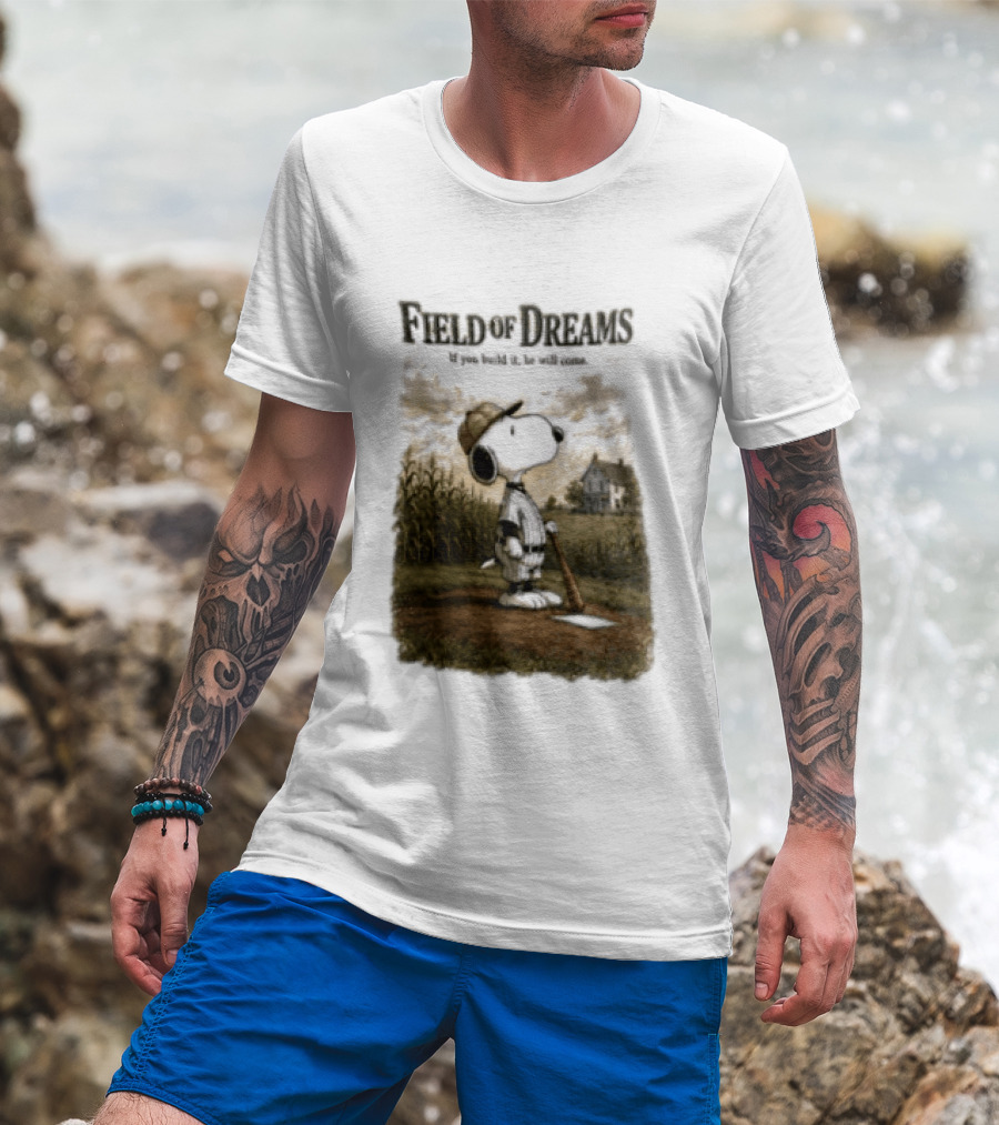 Snoopy Field Of Dreams If You Build It He Will Come Baseball Scene T-Shirt
