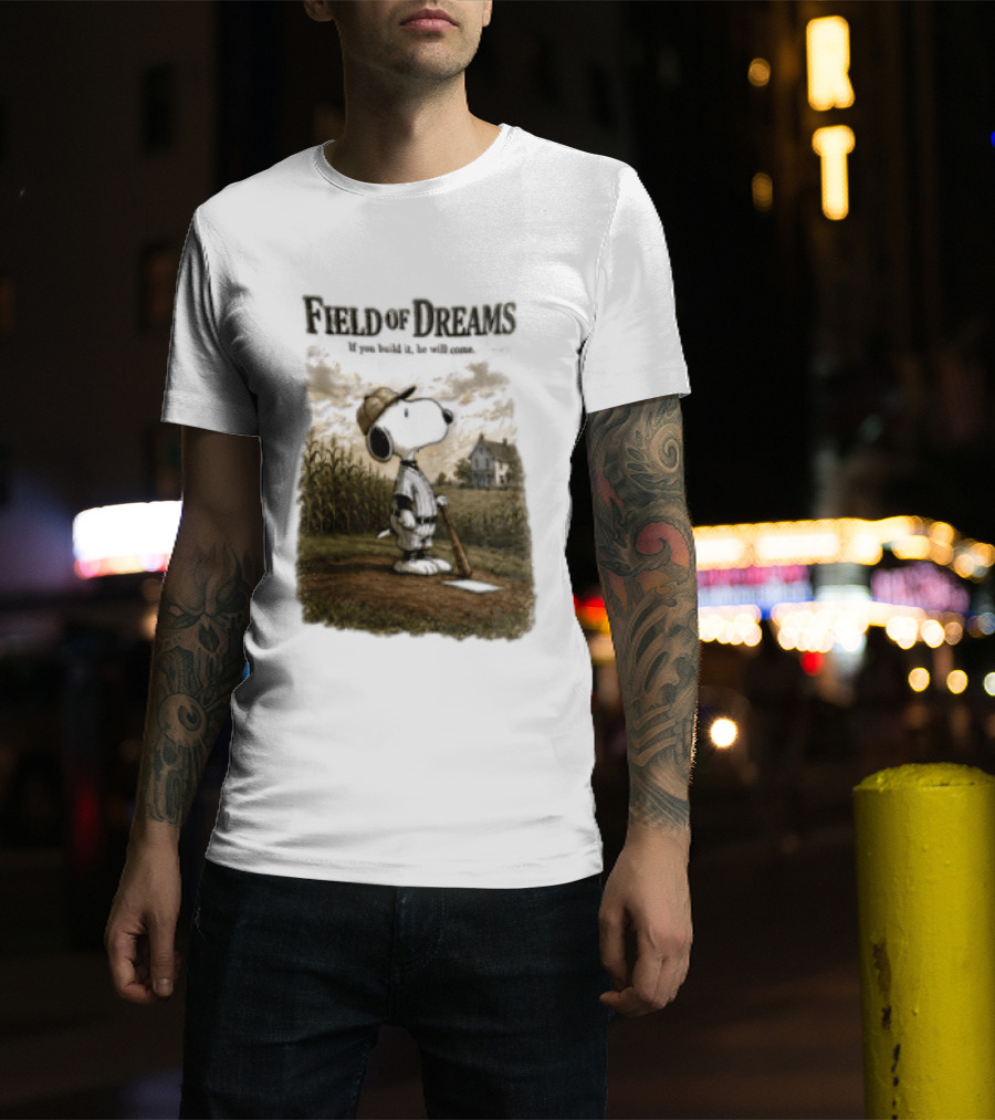 Snoopy Field Of Dreams If You Build It He Will Come Baseball Scene T-Shirt