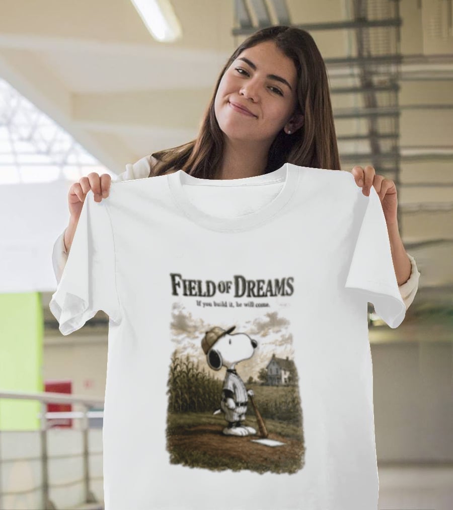 Snoopy Field Of Dreams If You Build It He Will Come Baseball Scene T-Shirt