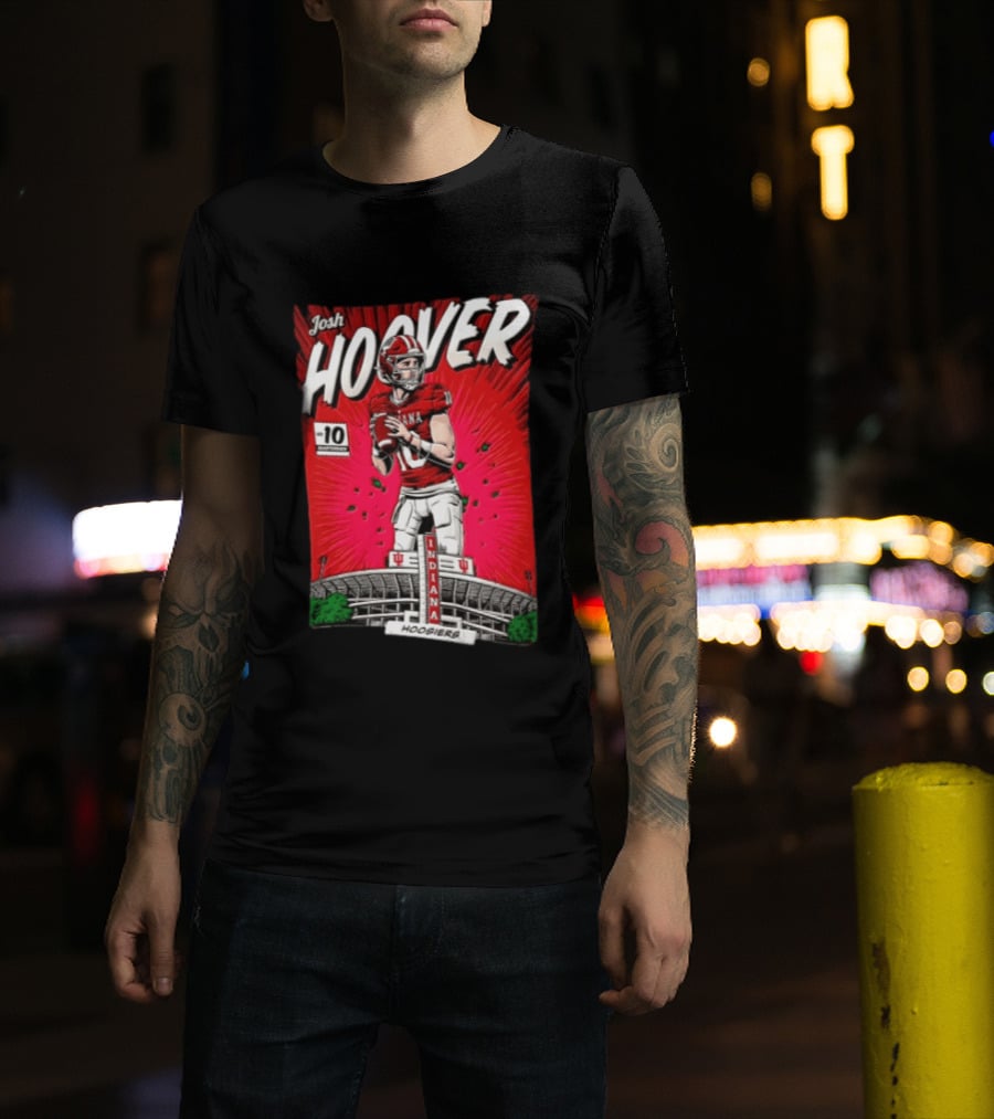 Josh Hoover Indiana Hoosiers #10 Comic Style Football Player Stadium T-Shirt