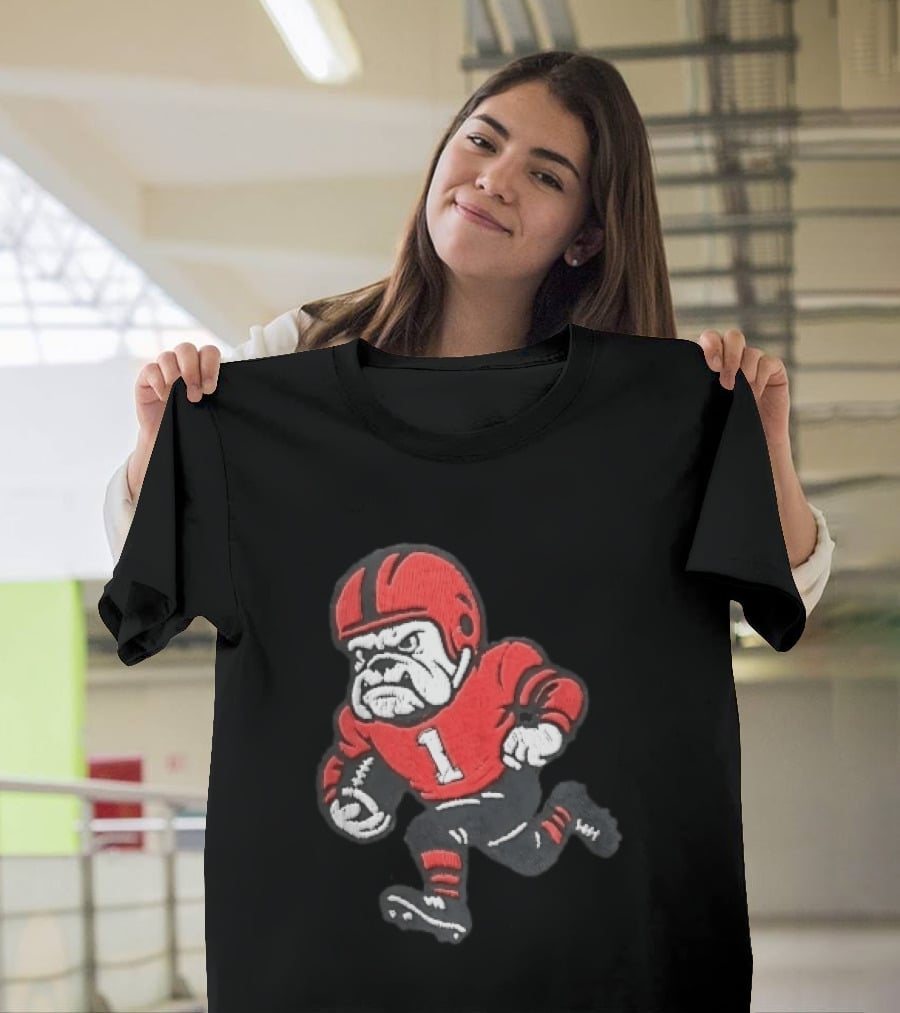 Georgia Bulldogs NCAA Cartoon Running Football Player Red Helmet Jersey Number 1 T-Shirt
