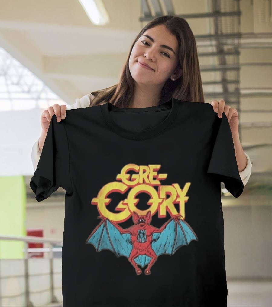 Gre Gory Screeching Red Bat Blue Wings Cartoon T-Shirt