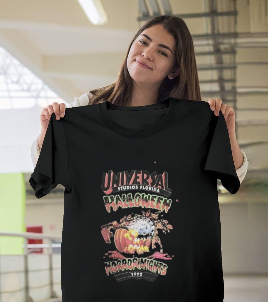Universal Studios Florida Halloween Horror Nights 1992 Chainsaw Flaming Jack O Lantern T-Shirt