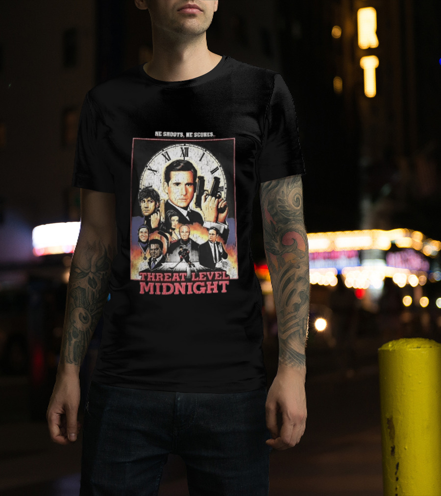 He Shoots He Scores Threat Level Midnight Movie Characters Collage Distressed T-Shirt