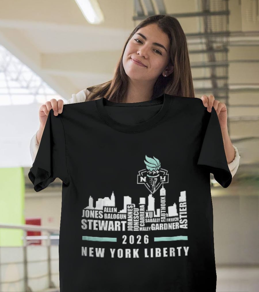 New York Liberty 2026 Jones Stewart New York Liberty City Skyline WNBA Torch T-Shirt