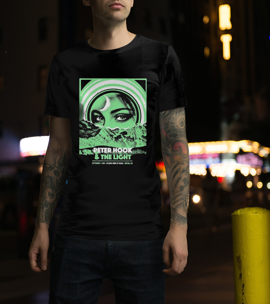 Peter Hook And The Light Boston MA Citizens House Of Blues September 4 2026 Event Crescent Moon Woman's Eyes Green Mountains T-Shirt
