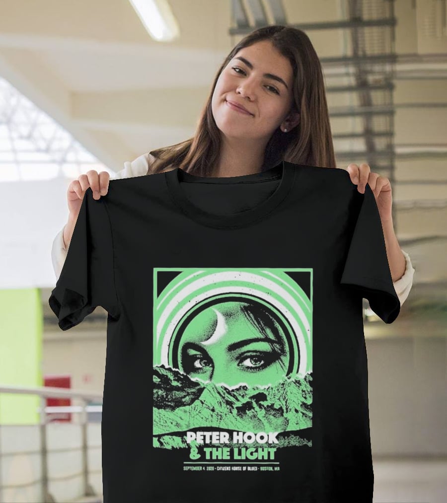 Peter Hook And The Light Boston MA Citizens House Of Blues September 4 2026 Event Crescent Moon Woman's Eyes Green Mountains T-Shirt