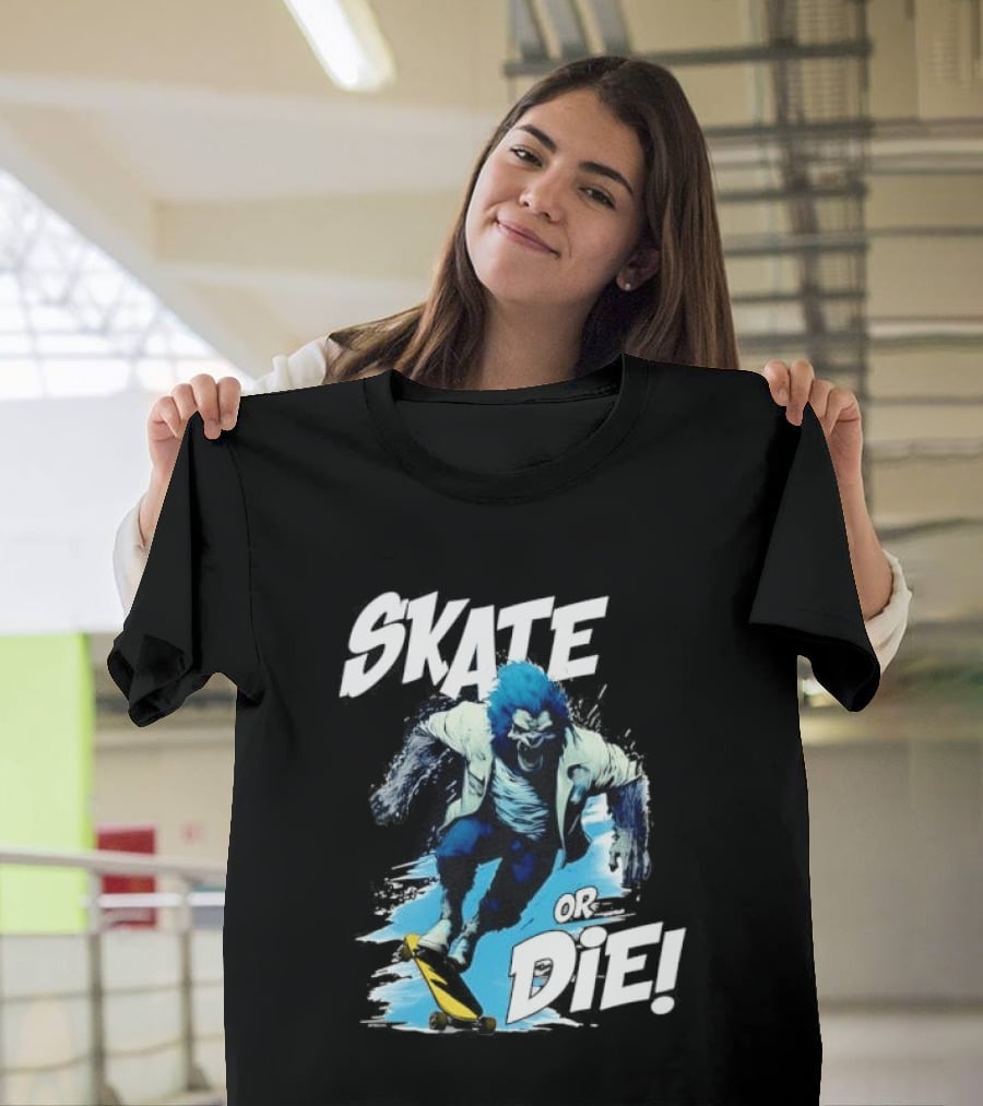 Skate Or Die Wolfy Classic Blue Werewolf Skateboarding T-Shirt