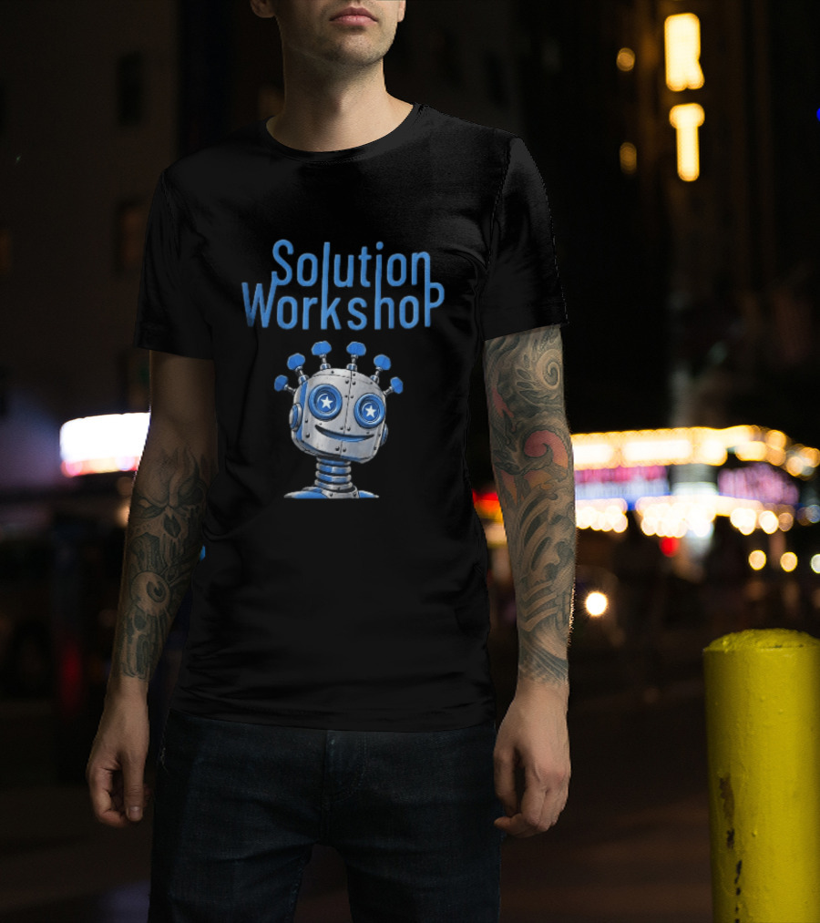 Solution Workshop Cartoon Metallic Robot Head With Star Eyes And Guitar Tuning Pegs T-Shirt