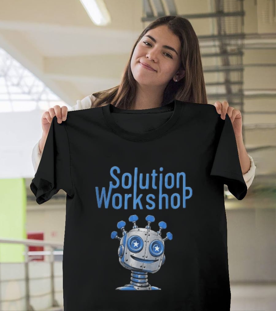 Solution Workshop Cartoon Metallic Robot Head With Star Eyes And Guitar Tuning Pegs T-Shirt