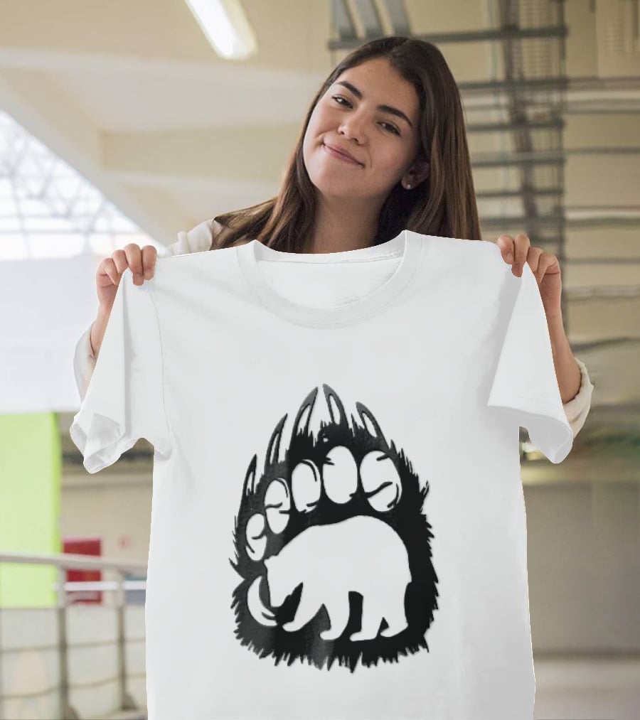 Black Sharp Clawed Grizzly Bear Paw Walking Silhouette Animal Print T-Shirt