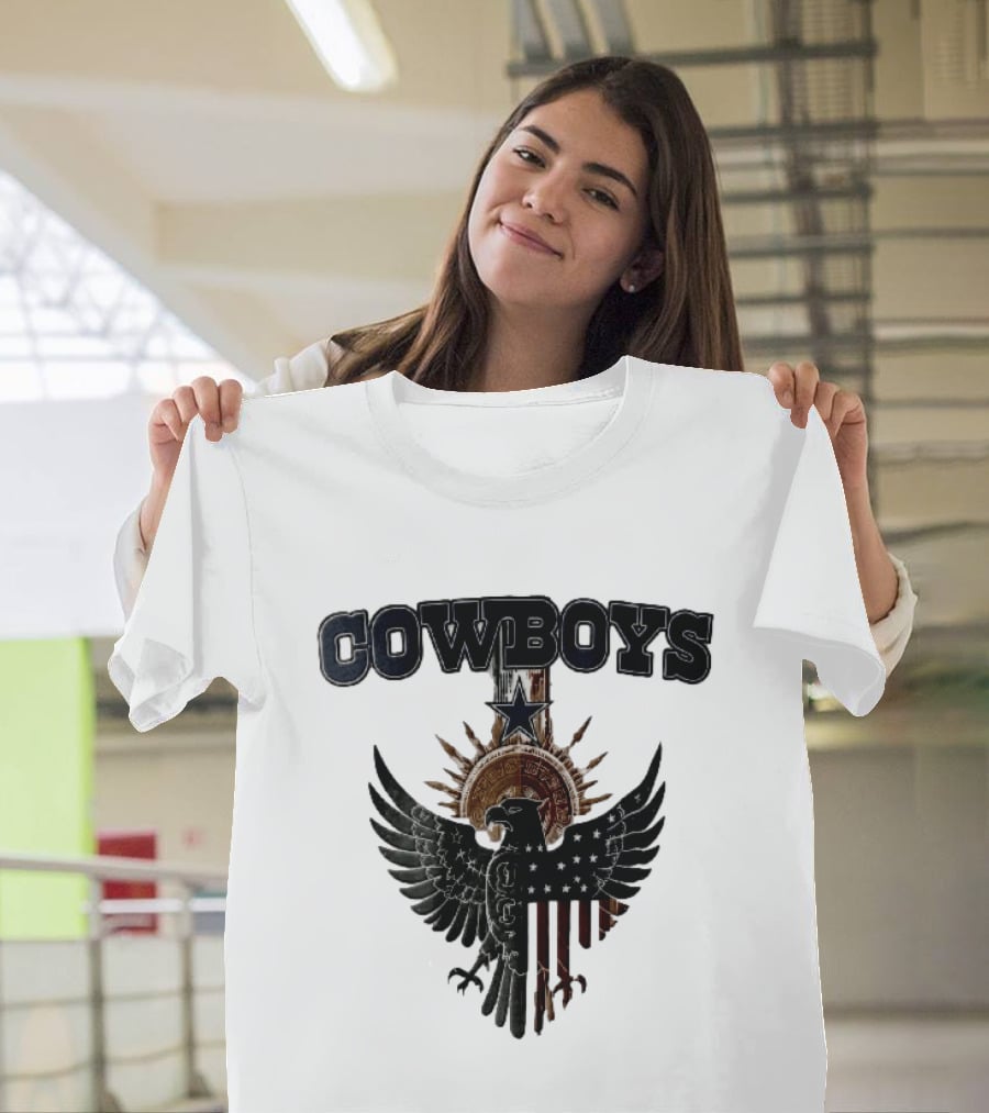 Dallas Cowboys American Mexican Flag Eagle Star Aztec Calendar T-Shirt