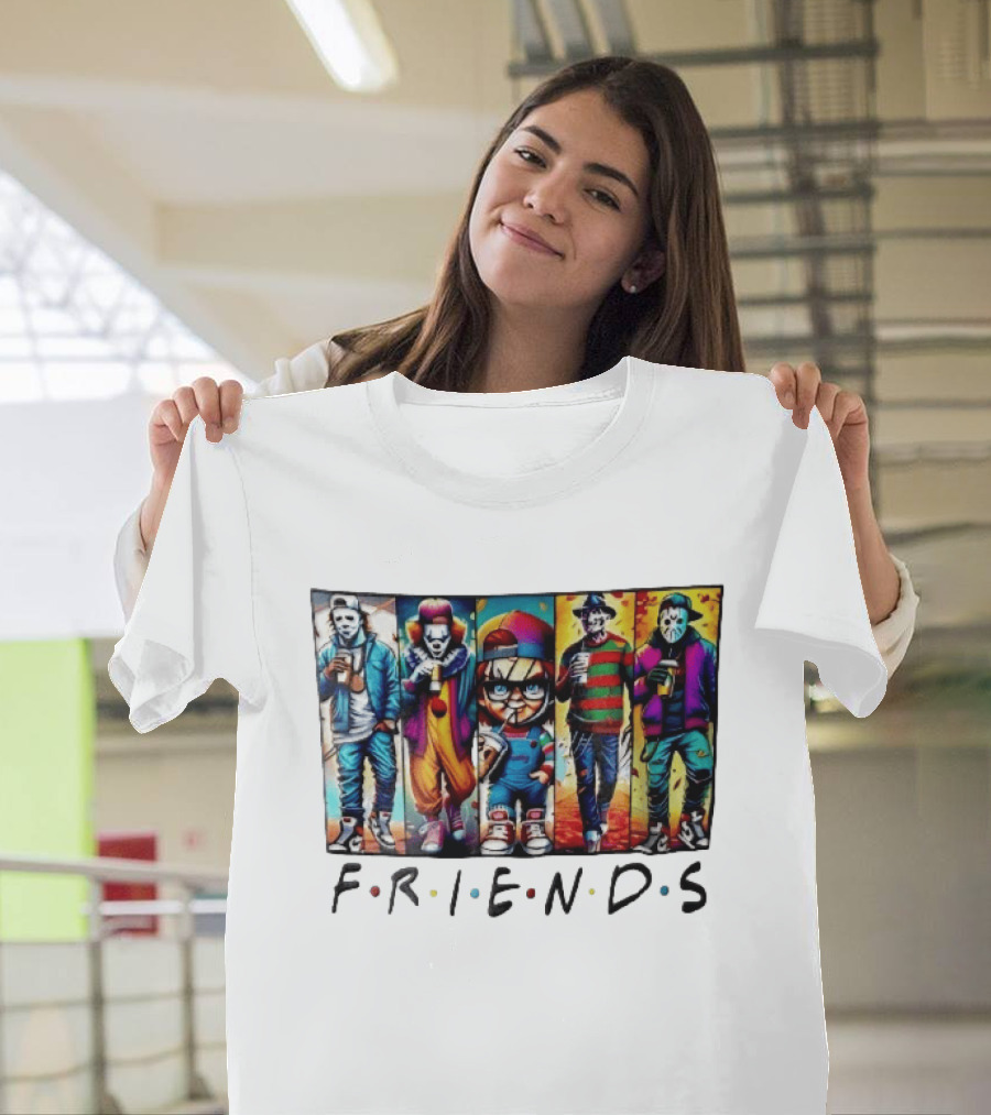 Friends TV Show Horror Movie Characters Coffee Cartoon T-Shirt