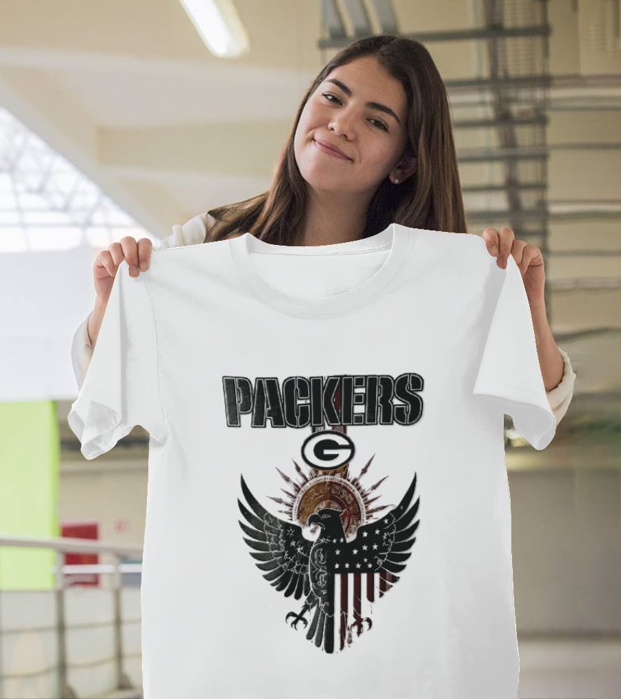 Packers Green Bay Eagle American Flag Aztec Sun T-Shirt