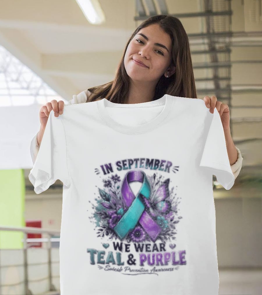 September Teal And Purple Ribbon Suicide Prevention Awareness T-Shirt