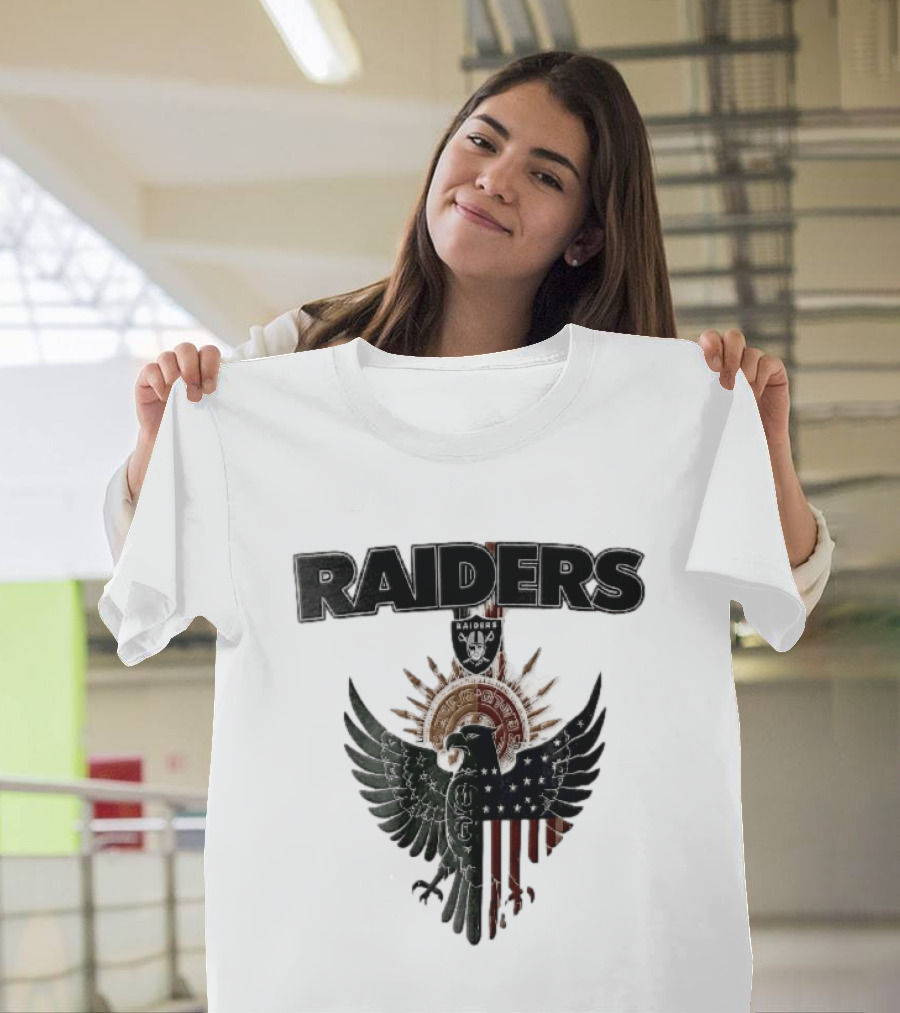 Las Vegas Raiders Mexican American Flag Split Aztec Eagle T-Shirt