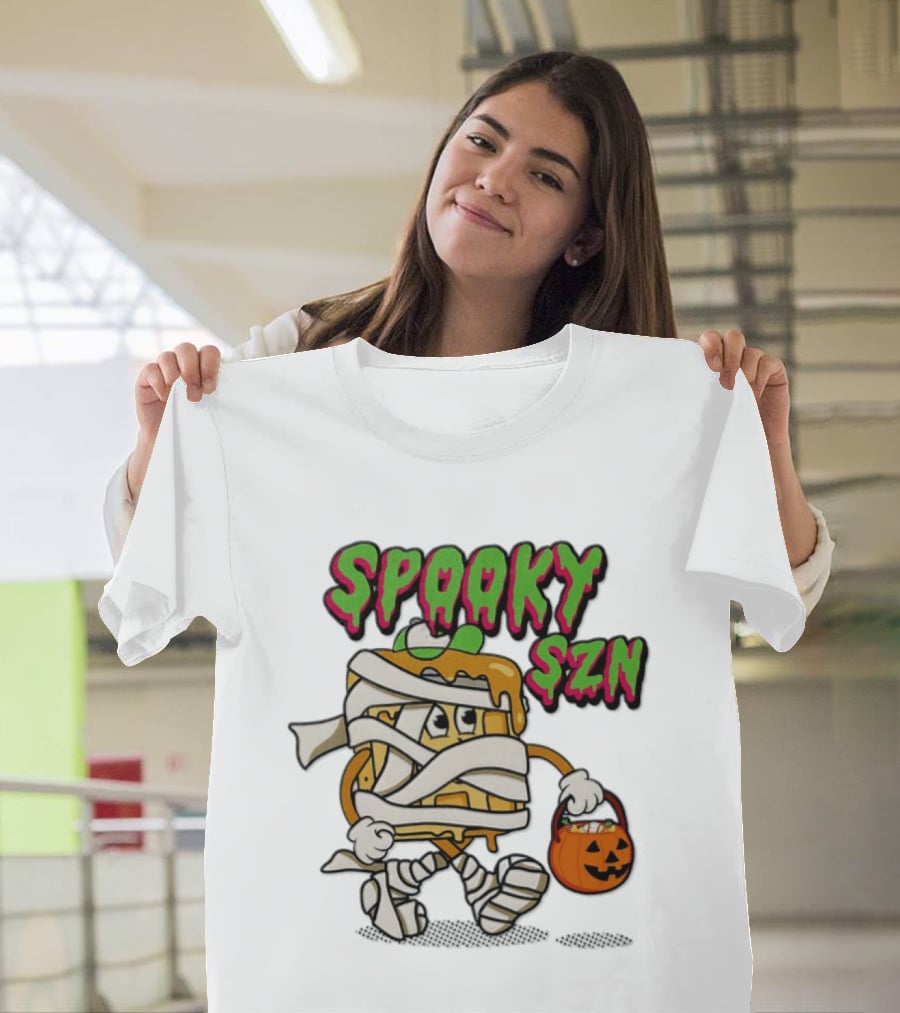 Spooky SZN Halloween 2026 Wrapped Waffle Monster With Pumpkin Bucket T-Shirt