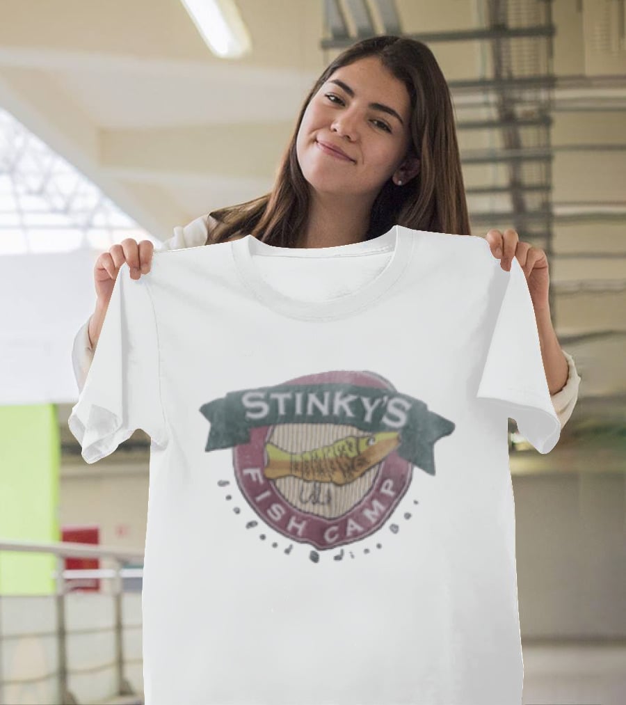Stinky's Fish Camp Seafood And Wine Bar Logo With Fish T-Shirt